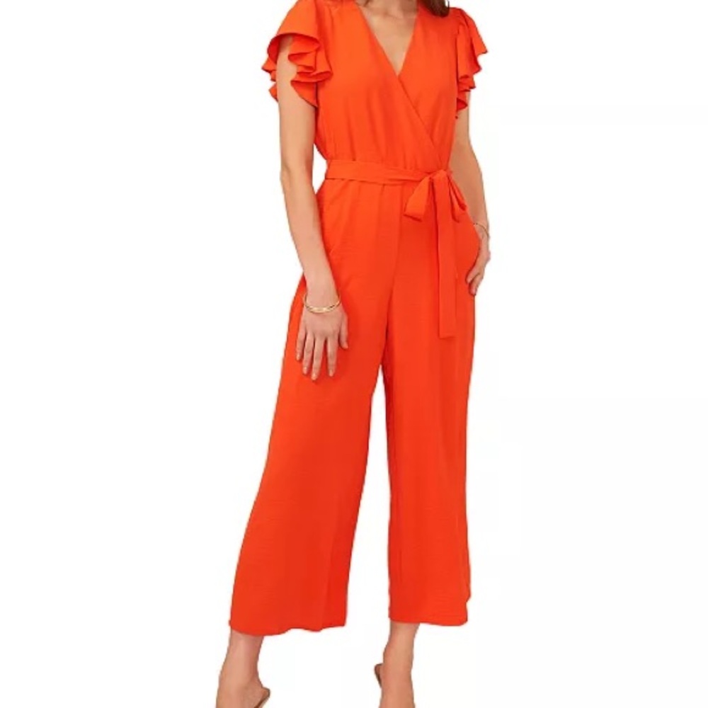 Vince Camuto Vibrant Orange Ruffle Sleeve Jumpsuit